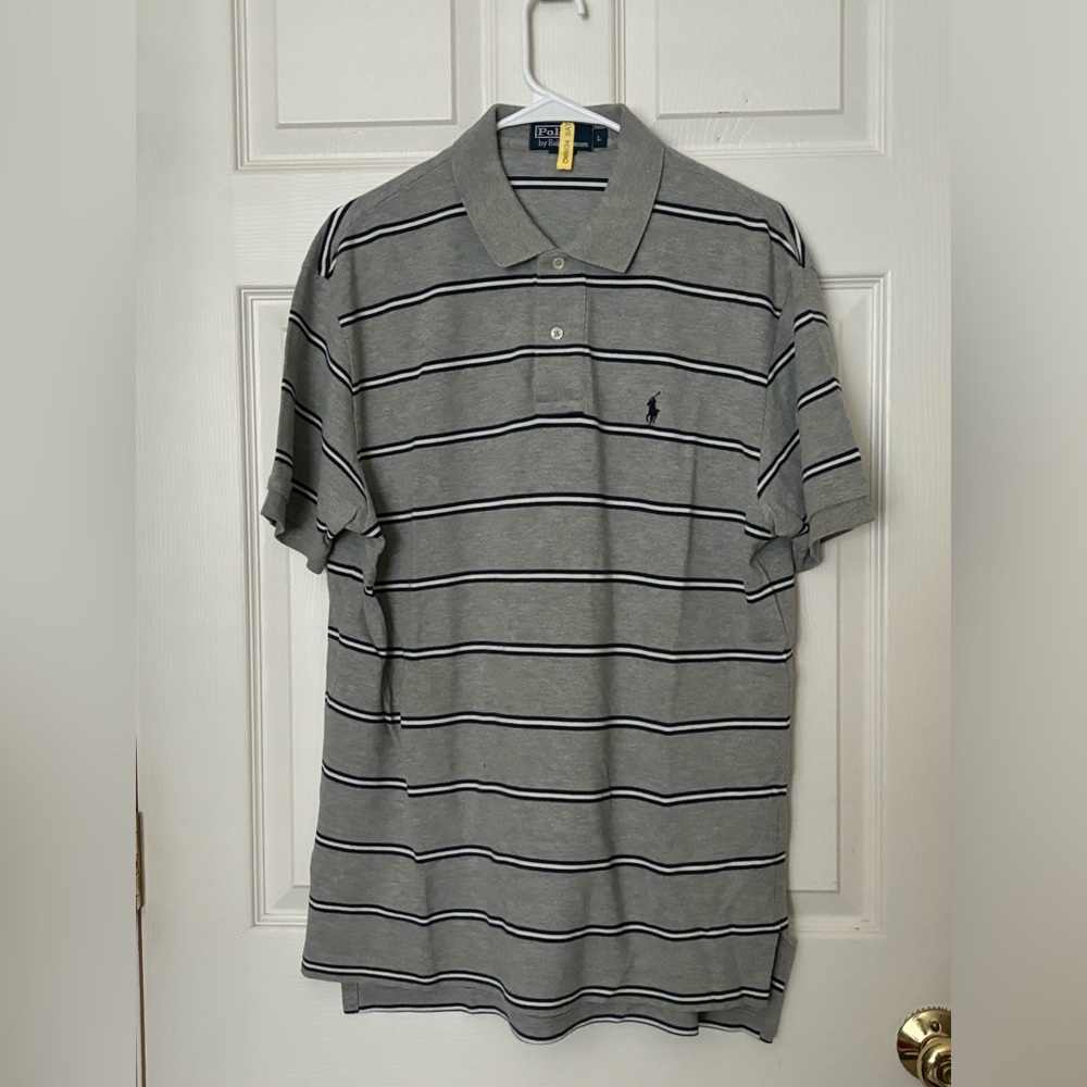 Polo Ralph Lauren Shirt Gray Navy White Stripe Striped Large